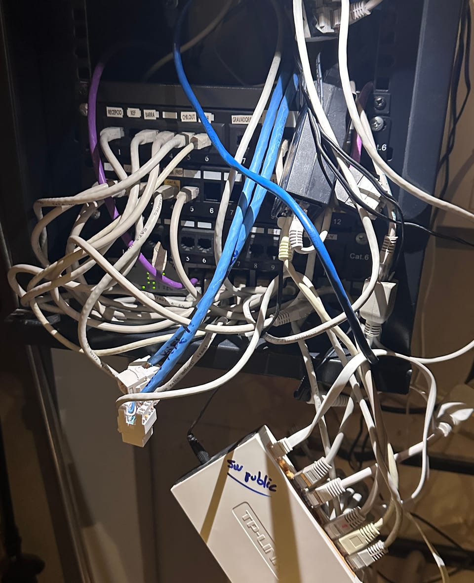 Armari de xarxa d'un allotjament abans d'ordenar el Wi-Fi